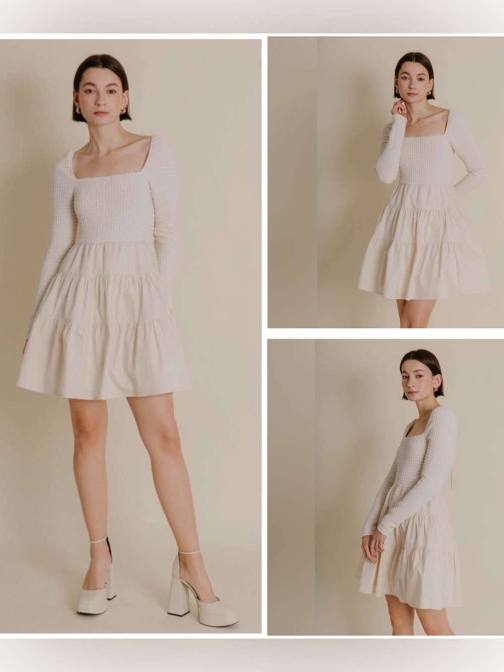 Aureum Oyster Sacred Square Neck Smocked Dress Size S Old Money Clean Girl